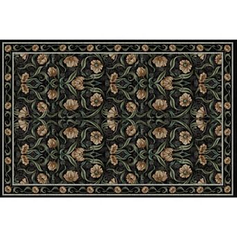 Modern Floral Area Rug Washable Non-Slip Low-Pile Carpet Cozy for Bedroom Living Room, Dining Room