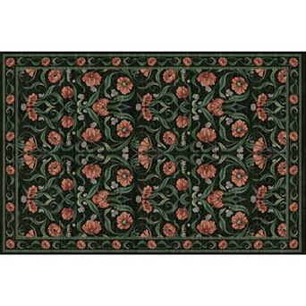 Modern Floral Area Rug Washable Non-Slip Low-Pile Carpet Cozy for Bedroom Living Room, Dining Room