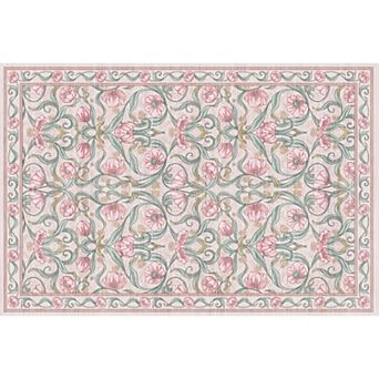 Modern Floral Area Rug Washable Non-Slip Low-Pile Carpet Cozy for Bedroom Living Room, Dining Room