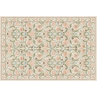 Modern Floral Area Rug Washable Non-Slip Low-Pile Carpet Cozy for Bedroom Living Room, Dining Room