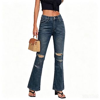 Women's Bell Bottom Jeans High Waisted Wide Leg Bootcut Hole Stretchy Denim Pants with Pockets