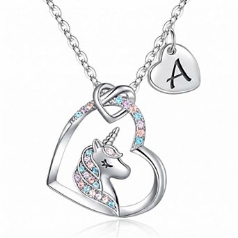 14K Silver Plated Cubic Zirconia Heart Unicorn Pendant Necklace Anniversary Gift for Daughter