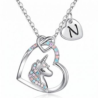 14K Silver Plated Cubic Zirconia Heart Unicorn Pendant Necklace Anniversary Gift for Daughter