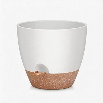 12 Inch White Self Watering Planter, Drainage Holes & Saucer Included