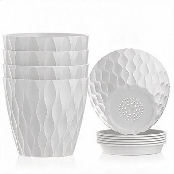 5 Pack 4 Inch White Nursery Pots, With Drainage Holes & Saucers for Succulents