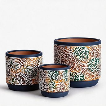 3 Pack Blue Ceramic Planters, Multi-Size with Drainage Holes for Succulents & More