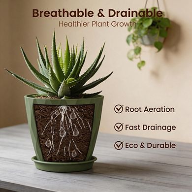 6 Pack 4 Inch Colorful Waffle Texture Planters, With Drainage Holes & Saucers