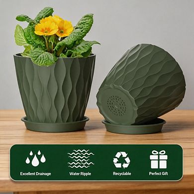 6 Pack 4 Inch Colorful Waffle Texture Planters, With Drainage Holes & Saucers