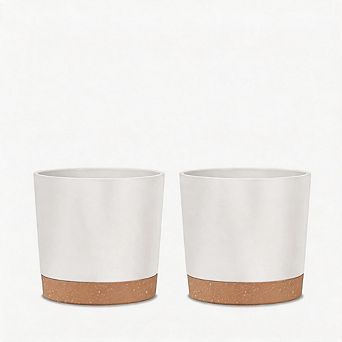 2 Pack 8 Inch White Planters, Plastic Pots With Drainage Saucers