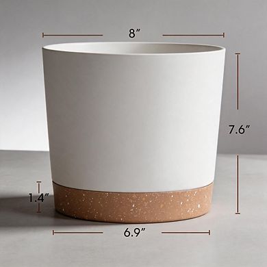 2 Pack 8 Inch White Planters, Plastic Pots With Drainage Saucers