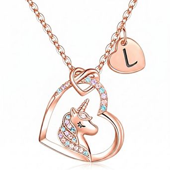 Unicorn Pendant Necklace Lead Free Cubic Zirconia Kindergarten Graduation Gift for Kids
