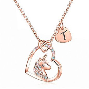 Unicorn Pendant Necklace Lead Free Cubic Zirconia Kindergarten Graduation Gift for Kids