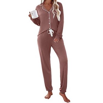 Ekouaer Pajamas Set Long Sleeve Womens Sleepwear Button Down Nightwear Pajama Loungewear