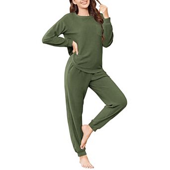 Ekouaer Womens Fuzzy Fleece Pajama Sets Long Sleeve Jogger Sets Sleepwear Loungewear with Pockets