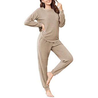 Ekouaer Womens Fuzzy Fleece Pajama Sets Long Sleeve Jogger Sets Sleepwear Loungewear with Pockets