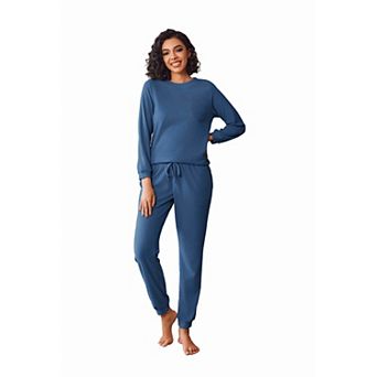 Ekouaer Womens Fuzzy Fleece Pajama Sets Long Sleeve Jogger Sets Sleepwear Loungewear with Pockets