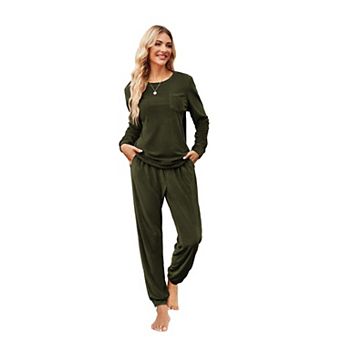 Ekouaer Womens Pajamas Sets Long Sleeve Sleepwear Two Piece Velvet Pajamas Lounge Sets with Pockets