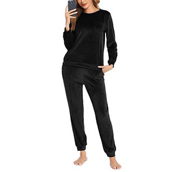Ekouaer Womens Pajamas Sets Long Sleeve Sleepwear Two Piece Velvet Pajamas Lounge Sets with Pockets