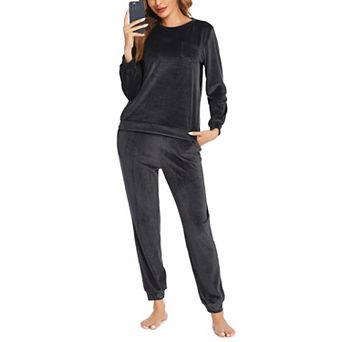 Ekouaer Womens Pajamas Sets Long Sleeve Sleepwear Two Piece Velvet Pajamas Lounge Sets with Pockets