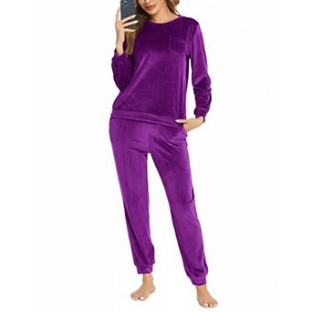 Ekouaer Womens Pajamas Sets Long Sleeve Sleepwear Two Piece Velvet Pajamas Lounge Sets with Pockets
