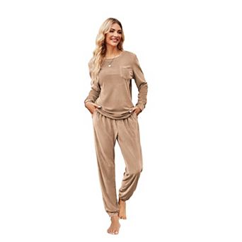 Ekouaer Womens Pajamas Sets Long Sleeve Sleepwear Two Piece Velvet Pajamas Lounge Sets with Pockets