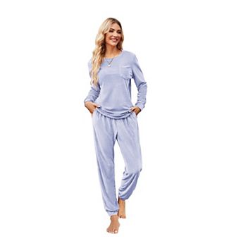 Ekouaer Womens Pajamas Sets Long Sleeve Sleepwear Two Piece Velvet Pajamas Lounge Sets with Pockets