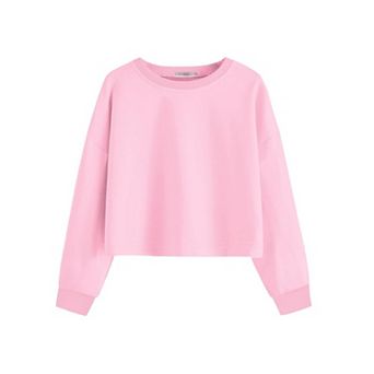 Arshiner Girls Crop Tops Kids Long Sleeve Pullover Sweatshirts Girls Cropped Crewneck Sweatshirt