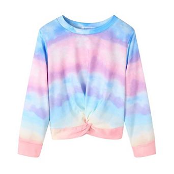 Arshiner Girls Tops Twist Front Lightweight Sweatshirt Tie Dye Printed Long Sleeve Girls Crop Tops