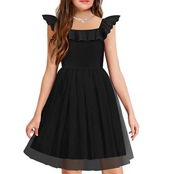 Arshiner Girls Dresses Summer Square Neck Ruffle Sleeve Formal Party