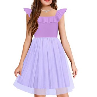 Arshiner Girls Dresses Summer Square Neck Ruffle Sleeve Formal Party