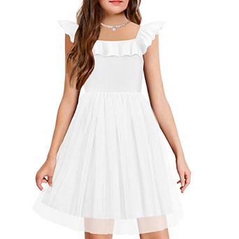 Arshiner Girls Dresses Summer Square Neck Ruffle Sleeve Formal Party