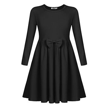 Arshiner Girls Long Sleeve Dress A line Twirly Skater Casual Bow Tie Dress