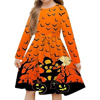 Arshiner Girls Long Sleeve Dress A line Twirly Skater Casual Bow Tie Dress