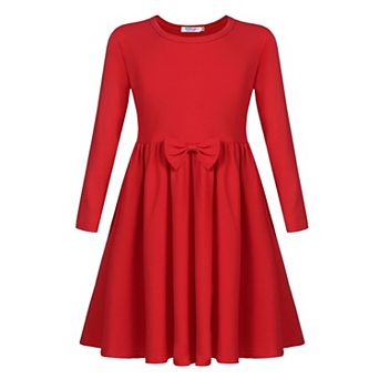 Arshiner Girls Long Sleeve Dress A line Twirly Skater Casual Bow Tie Dress
