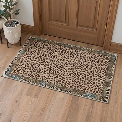 GENIMO Leopard Print Machine Washable Low Pile Non Slip Soft Polyester Rug