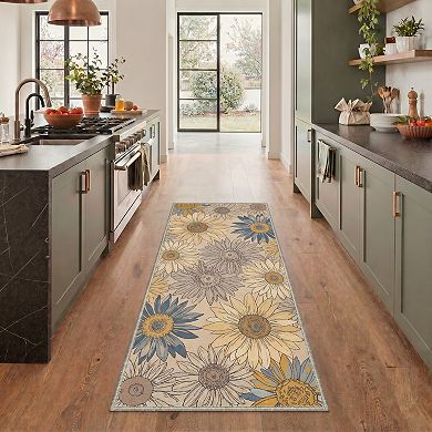 GENIMO Daisy Floral Machine Washable Low Pile Non Slip Soft Polyester Rug
