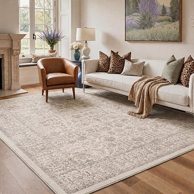 GENIMO Vintage Oriental Floral Machine Washable Low Pile Non Slip Soft Polyester Rug