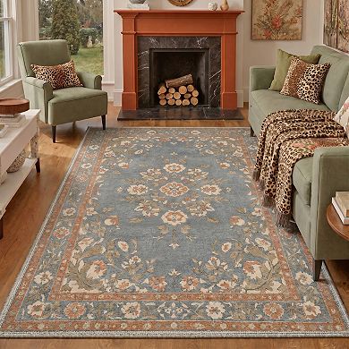 GENIMO Vintage Floral Medallion Machine Washable Low Pile Non Slip Soft Polyester Rug