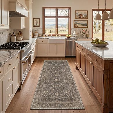 GENIMO Vintage Floral Machine Washable Low Pile Non Slip Soft Polyester Rug