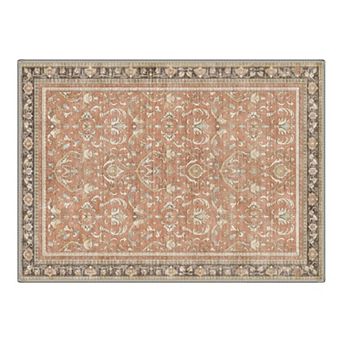 GENIMO Vintage Floral Scroll Border Machine Washable Low Pile Non Slip Soft Polyester Rug