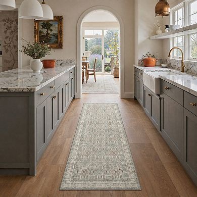 GENIMO Vintage Medallion Floral Border Machine Washable Low Pile Non Slip Soft Polyester Rug