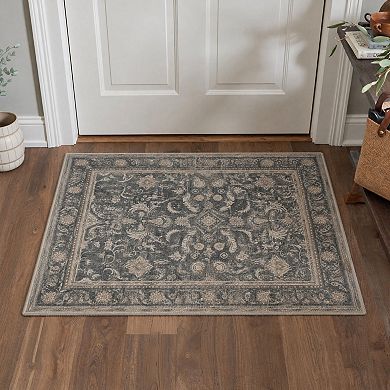 GENIMO Vintage Floral Border Medallion Machine Washable Low Pile Non Slip Soft Polyester Rug