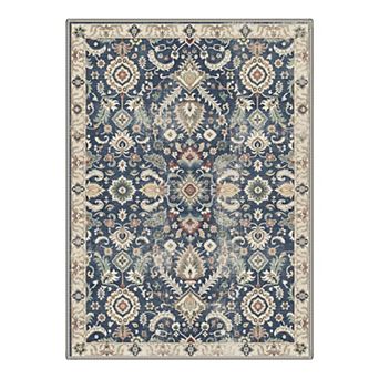 GENIMO Vintage Floral Medallion Border Machine Washable Low Pile Non Slip Soft Polyester Rug