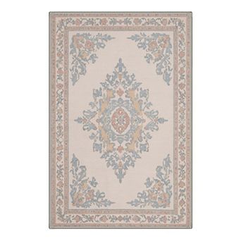 GENIMO Vintage Floral Medallion Border Machine Washable Low Pile Non Slip Soft Polyester Rug