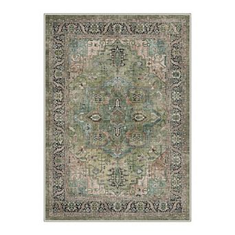 GENIMO Vintage Geometric Medallion Border Machine Washable Low Pile Non Slip Soft Polyester Rug