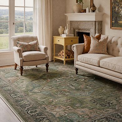 GENIMO Vintage Geometric Medallion Border Machine Washable Low Pile Non Slip Soft Polyester Rug