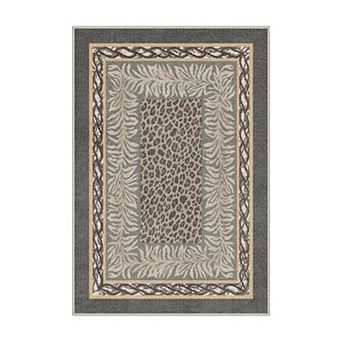 GENIMO Leopard Palm Leaf Border Machine Washable Low Pile Non Slip Soft Polyester Rug