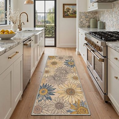 GENIMO Sunflower Daisy Floral Machine Washable Low Pile Non Slip Soft Polyester Rug