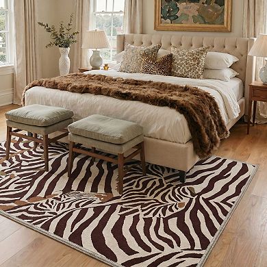 GENIMO Zebra Stripe Animal Print Machine Washable Low Pile Non Slip Soft Polyester Rug