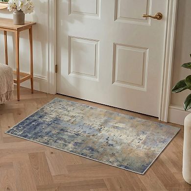 GENIMO Abstract Distressed Brushstroke Machine Washable Low Pile Non Slip Soft Polyester Rug